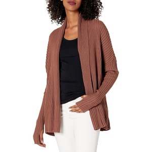 image:imageCable Stitch Womens LongSleeve RibKnit Cardigan with Thumbhole Open Front Oversized Loose Sweater Coat Small Caramel